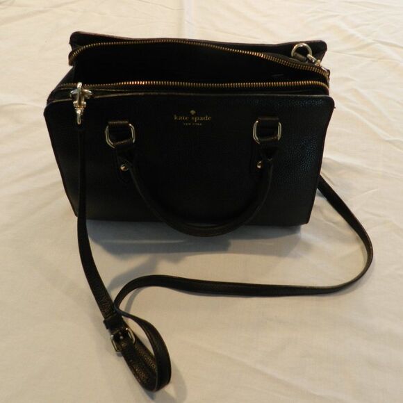 Kate Spade New York black leather handbag, hand and detachable shoulder straps - Picture 1 of 8